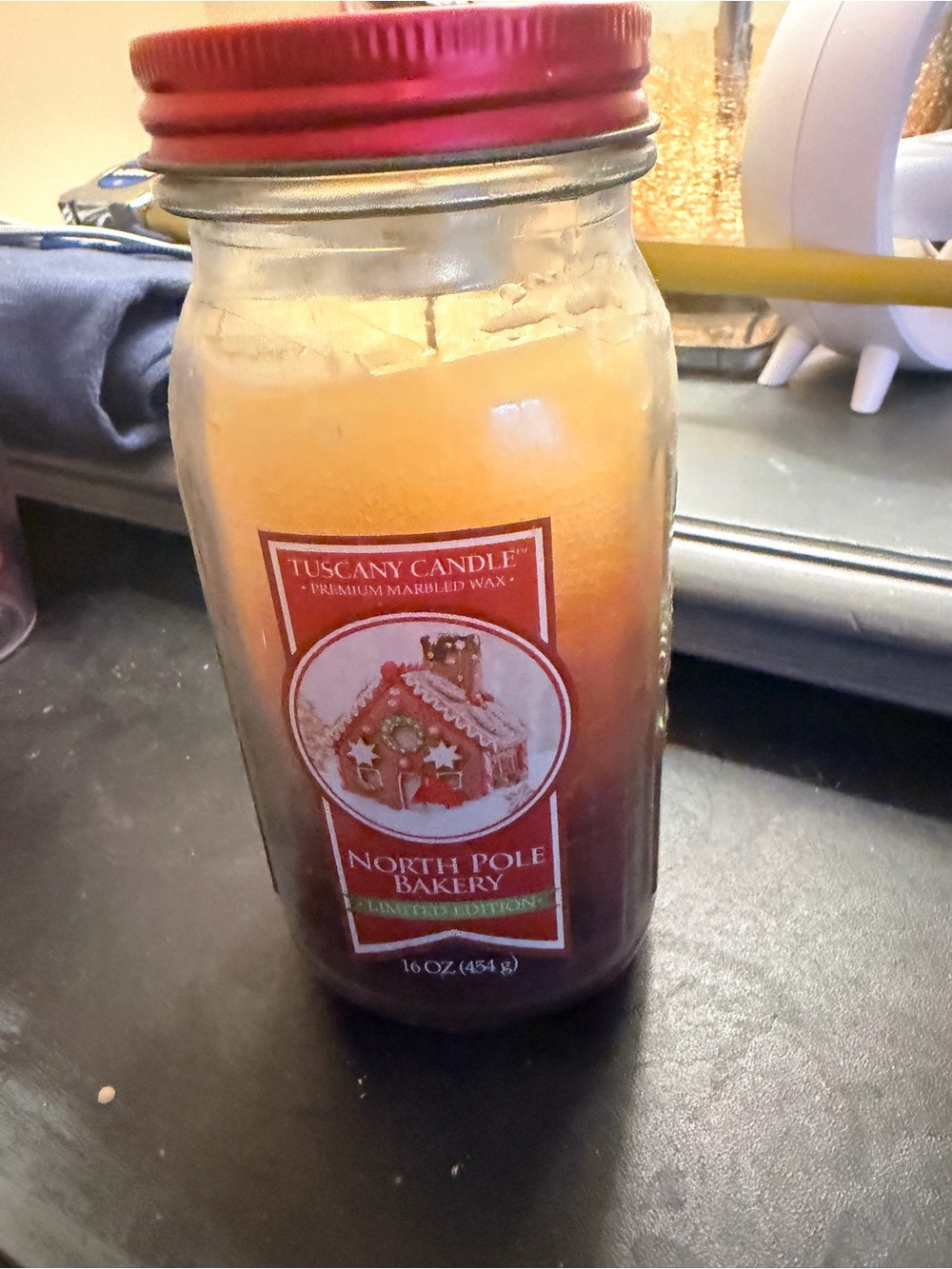 Tuscany Candle North Pole Bakery Jar Candle - Orange & Brown Used Once Get Smell